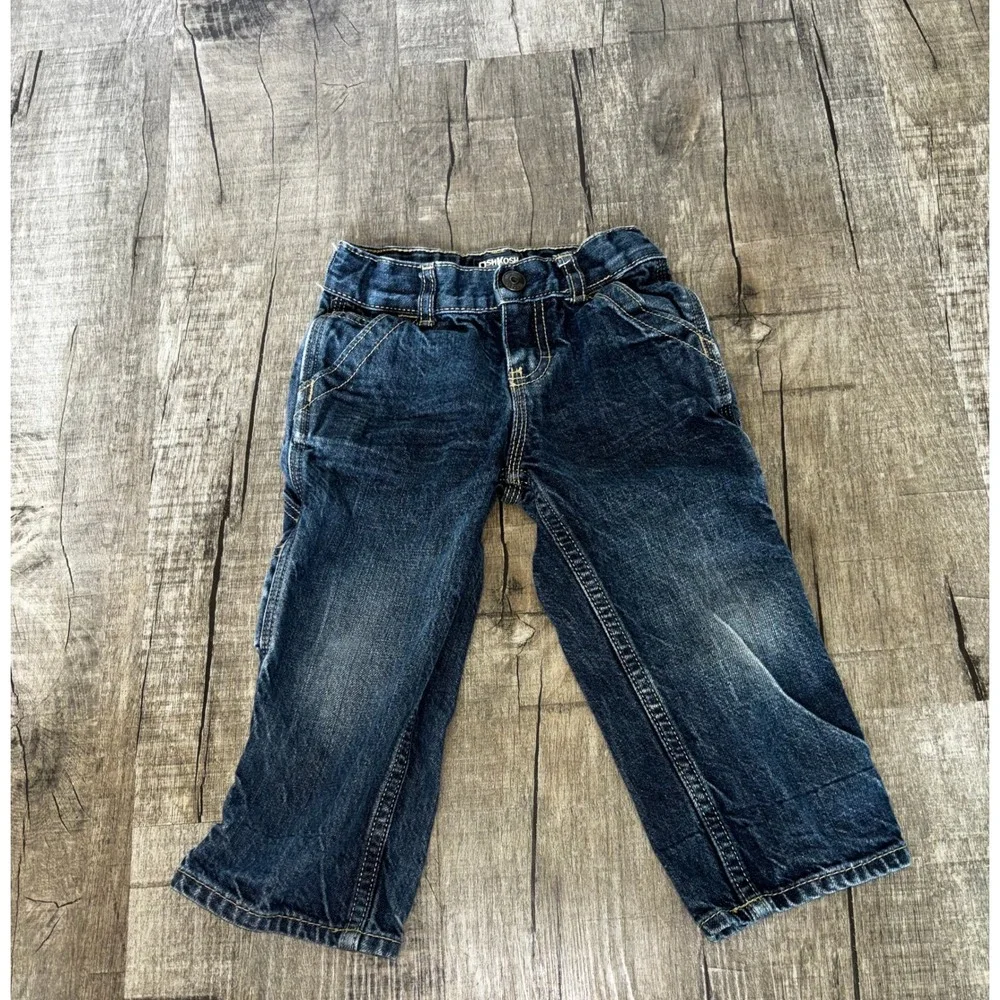 OshKosh Bgosh Toddler Boys Carpenter Jeans Dark Wash Blue Denim Size 2T 444-932